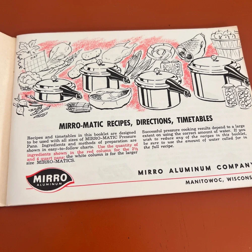 Vintage 1958 Mirro-Matic Deluxe Pressure Pan Recipe Book Instruction Manual 80pg